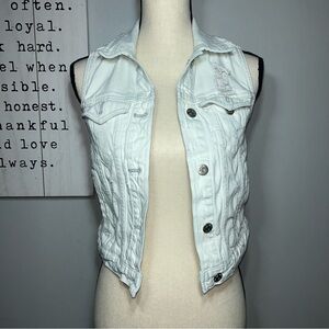 Madewell Light Blue Distressed Button Pockets Sleeveless Cotton Basic Vest XS